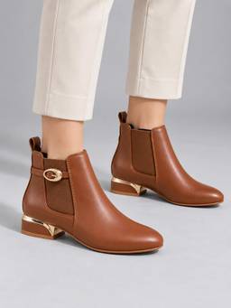 Twenty Dresses by Nykaa Fashion - Womens Ankle Buckle Boots - Tan