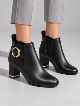 Twenty Dresses by Nykaa Fashion - Womens Embellished Block Heel Ankle Boots - Black