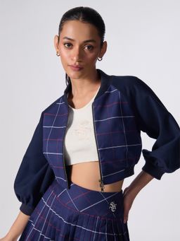 S&N by Shantnu Nikhil - Sncc Plaid Navy Blue Crop Jacket