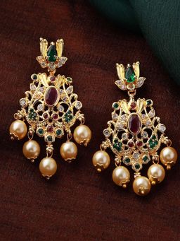 Estele - Gold Plated CZ Magnificent Designer Earrings with Pearls for Women