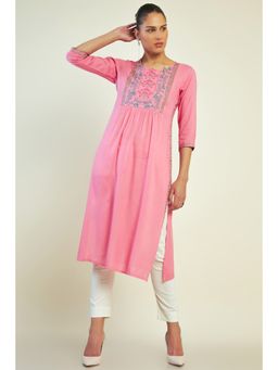 Soch - Women Pink Rayon Embroidered Kurta