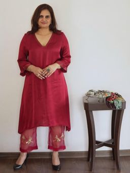 Spring Soul - Maroon Sheer Dragonfly Modal Kurta with Pant