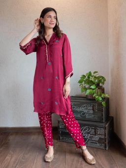 Spring Soul - Purple Embroidered Kurta with Bandhani Dhoti Pant