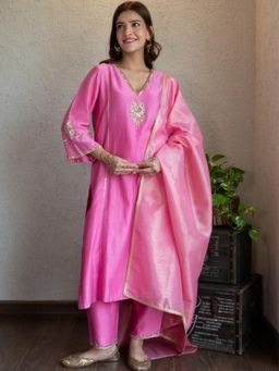 Spring Soul - Pink Embroidered Kurta with Pant and Dupatta