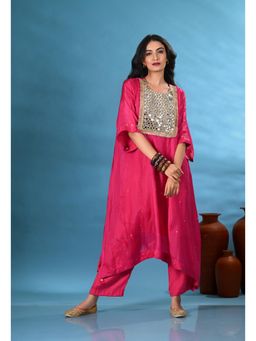 SHOP GULMOHAR - Laila Magenta Pink Mirror Work Yoke Kurta with Pant and Inner