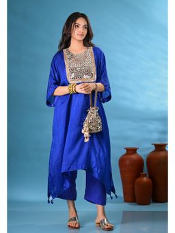 SHOP GULMOHAR - Noori Blue Mirror Work Yoke Kurta with Pant and Inner