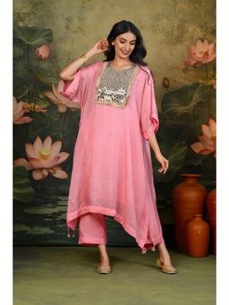 SHOP GULMOHAR - Zuri Light-Pink Mirror Work Yoke Kurta with Pant and Inner