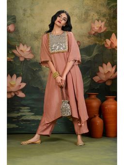 SHOP GULMOHAR - Chandni Pink Mirror Work Yoke Kurta with Pant and Inner