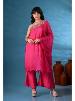 SHOP GULMOHAR - Laila Magenta Pink One-Shoulder Kurta with Palazzo