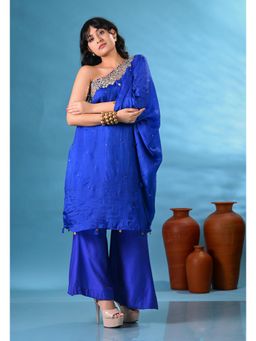 SHOP GULMOHAR - Noori Blue One-Shoulder Kurta with Palazzo