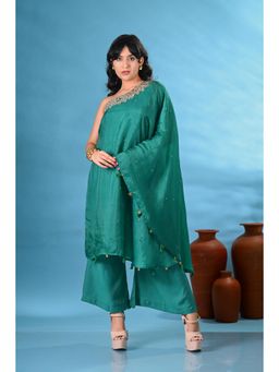 SHOP GULMOHAR - Heer Green One-Shoulder Kurta with Palazzo