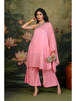SHOP GULMOHAR - Zuri Light-Pink One-Shoulder Kurta with Palazzo