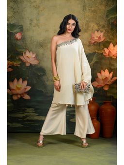 SHOP GULMOHAR - Tara Golden One-Shoulder Beige Kurta with Pant
