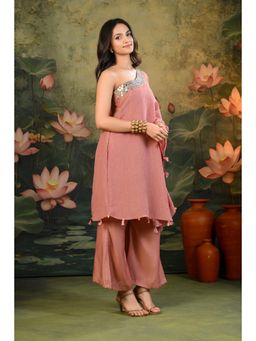 SHOP GULMOHAR - Chandni Pink One-Shoulder Kurta with Pant