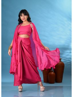 SHOP GULMOHAR - Laila Magenta Pink Lehenga with Stitched Blouse and Cape