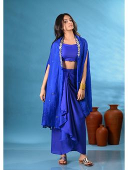 SHOP GULMOHAR - Noori Blue Lehenga with Stitched Blouse and Cape