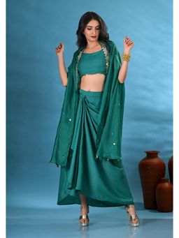 SHOP GULMOHAR - Heer Green Lehenga with Stitched Blouse and Cape