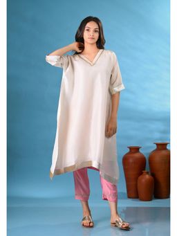 SHOP GULMOHAR - Tissue Kurta Light Pink Kurta with Pant and Inner