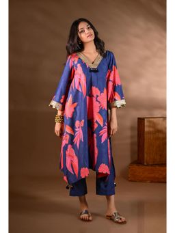 SHOP GULMOHAR - Blue Crepe V-Neck Lace-Work Kurta with Pant