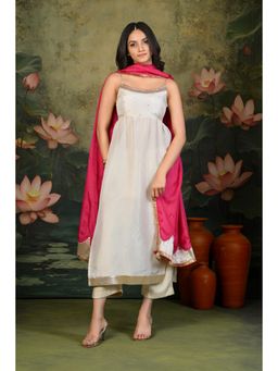 SHOP GULMOHAR - Naina Golden Hand Embroidered Ivory Kurta with Palazzo and Dupatta
