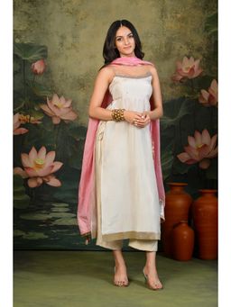 SHOP GULMOHAR - Naina Golden Hand Embroidered Ivory Kurta with Pant and Dupatta