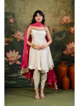 SHOP GULMOHAR - Geet Golden Hand Embroidered Ivory Kurta with Dhoti Pant and Dupatta