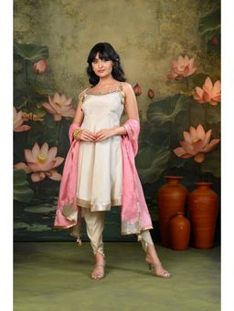 SHOP GULMOHAR - Geet Golden Hand Embroidered Ivory Kurta with Dhoti Pant and Dupatta