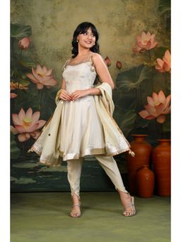 SHOP GULMOHAR - Geet Golden Hand Embroidered Ivory Kurta with Dhoti Pant and Dupatta