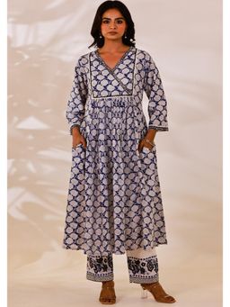 Maitri Jaipur - Blue Sanganer Block Printed Anarkali Kurta With Pant