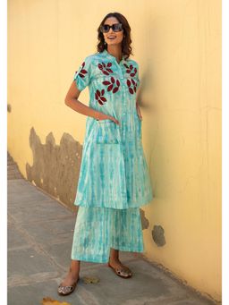 Maitri Jaipur - Sea Green Abar Tie & Dye Handcrafted Kurta With Palazzo