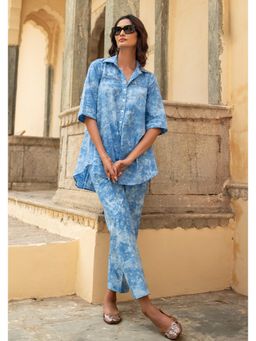 Maitri Jaipur - Indigo Blue Marble Tie & Dye Handcrafted Lose Co-Ord Set