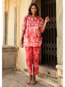 Maitri Jaipur - Rose Red Marble Tie & Dye Handcrafted Co-Ord Set