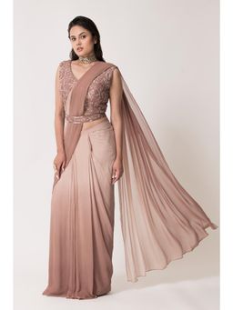 THE FRONT ROW COUTURE BY SEEMA KASHYAP - Pre-Draped Beige Saree with Stitched Blouse