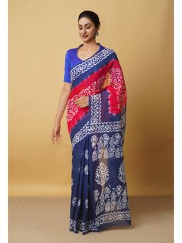 Unnati Silks - Pink Pure Batik Kota Cotton Saree with Unstitched Blouse