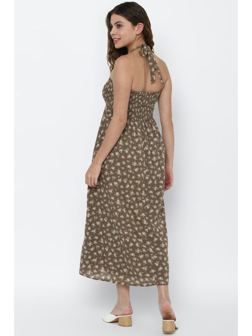 Buy American Eagle Women Brown Floral Smocked Halter Maxi Dress Online