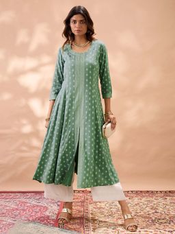 Globus - Women Green Floral A-Line Fit Kurta