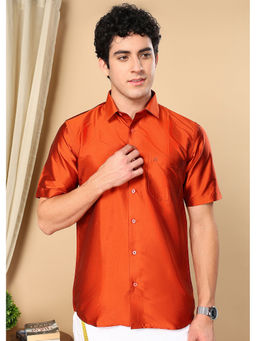 TATTVA - Scarlet Orange Toned Solid Opaque Shirt