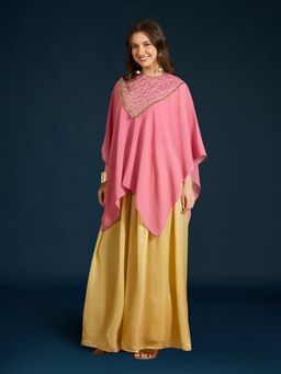Gajra Gang - Pink Georgette Embroidered Cape with Slip & Palazzo Diwalicious (Set of 2)