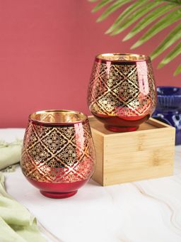 Voncasa - Glass T Light Candle Holder Pack Of 2 - Red