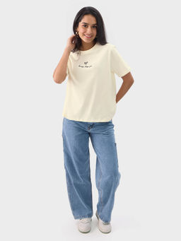 The Souled Store - Solids: Off-White Women Relaxed Fit T-Shirts