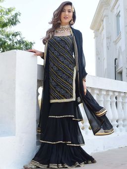 Lavanya The Label - Black Bandhni Print Kurta And Sharara Set (Set of 3)
