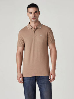Levi's - Men Tan Cotton Blend Regular Fit Polo T-Shirt