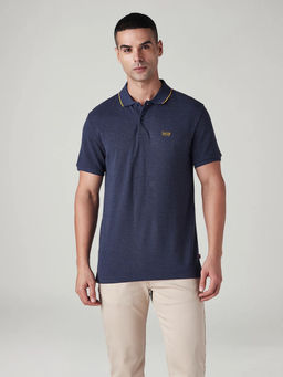Levi's - Men Navy Blue Cotton Blend Regular Fit Polo T-Shirt