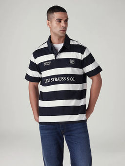 Levi's - Men Navy Blue Cotton Loose Fit Polo T-Shirt
