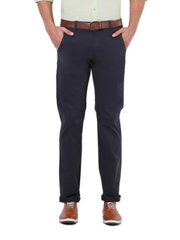 Peter England - Men Navy Blue Cotton Blend Regular Fit Trouser