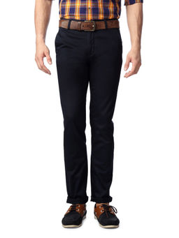 Peter England - Men Navy Blue Cotton Super Slim Fit Trouser