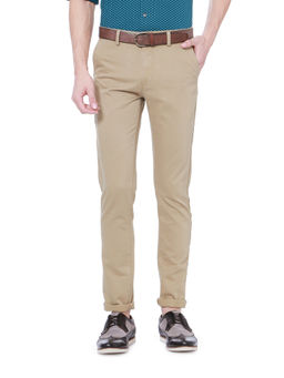 Peter England - Men Khaki Cotton Super Slim Fit Trouser