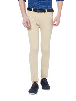 Peter England - Men Beige Cotton Blend Super Slim Fit Trouser