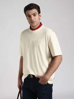 Tommy Hilfiger - Men Beige Cotton Relaxed Fit T-Shirt