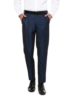 Peter England - Men Navy Blue Polyviscose Regular Fit Trouser